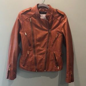 Cognac Leather Moto Jacket | M